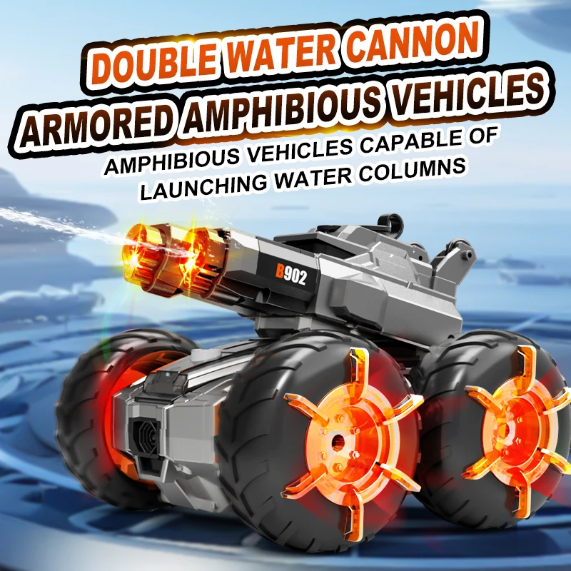 Rc Hobby Horizon - 2.4Gデュアルコントロール水陸両用RC戦車おもちゃ、水鉄砲、LEDライト、立ち乗り運転、360度回転機能付き ° 回転式、防水おもちゃ