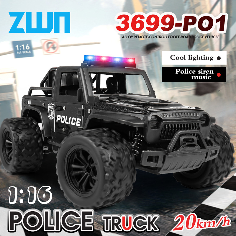 Rc Hobby Horizon - ZWN 1:16合金製高速オフロードパトカーRCカー、音楽サウンドとLEDライト付き屋外玩具、2.4Gリモートコントロールカー