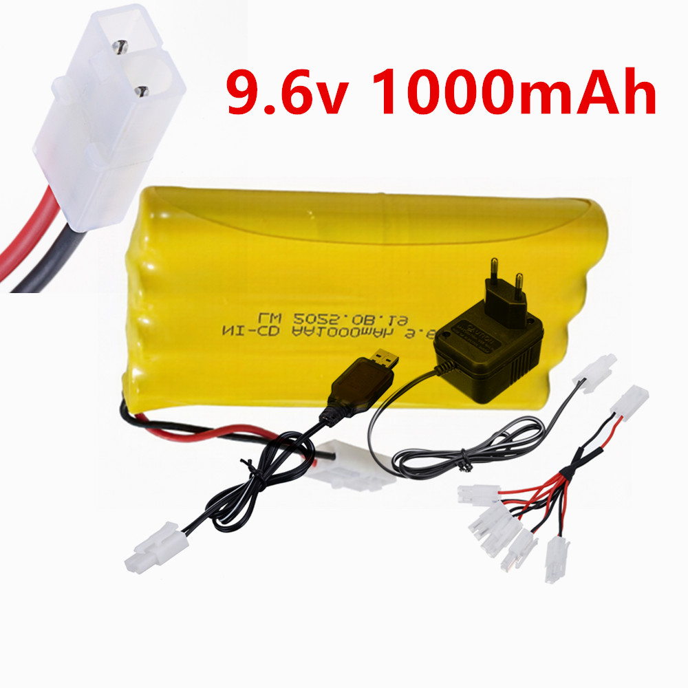 Rc Hobby Charger - 9.6V 1000mAh Ni-CD AA充電式バッテリー タミヤプラグと充電器セット RCトラック、カーボート、おもちゃ、模型用