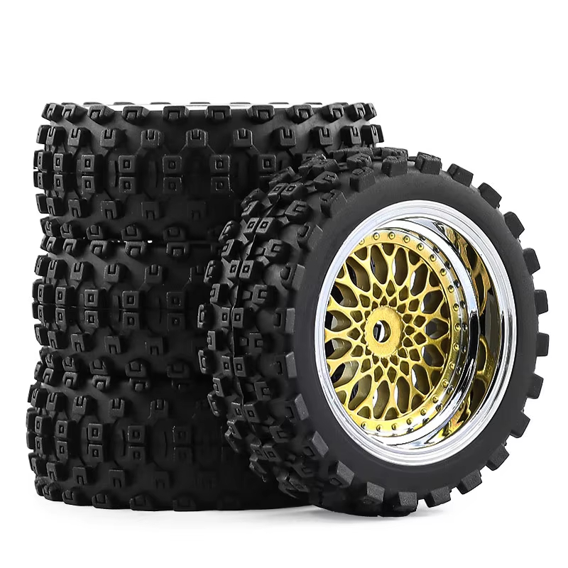 Rc Hobby Drift Car - 1/10 RCカー オフロード用ゴムタイヤ ゴールデンメッシュホイールリム ブロックパターンタイヤ ショートコースラリーRCモデルアップグレード交換用