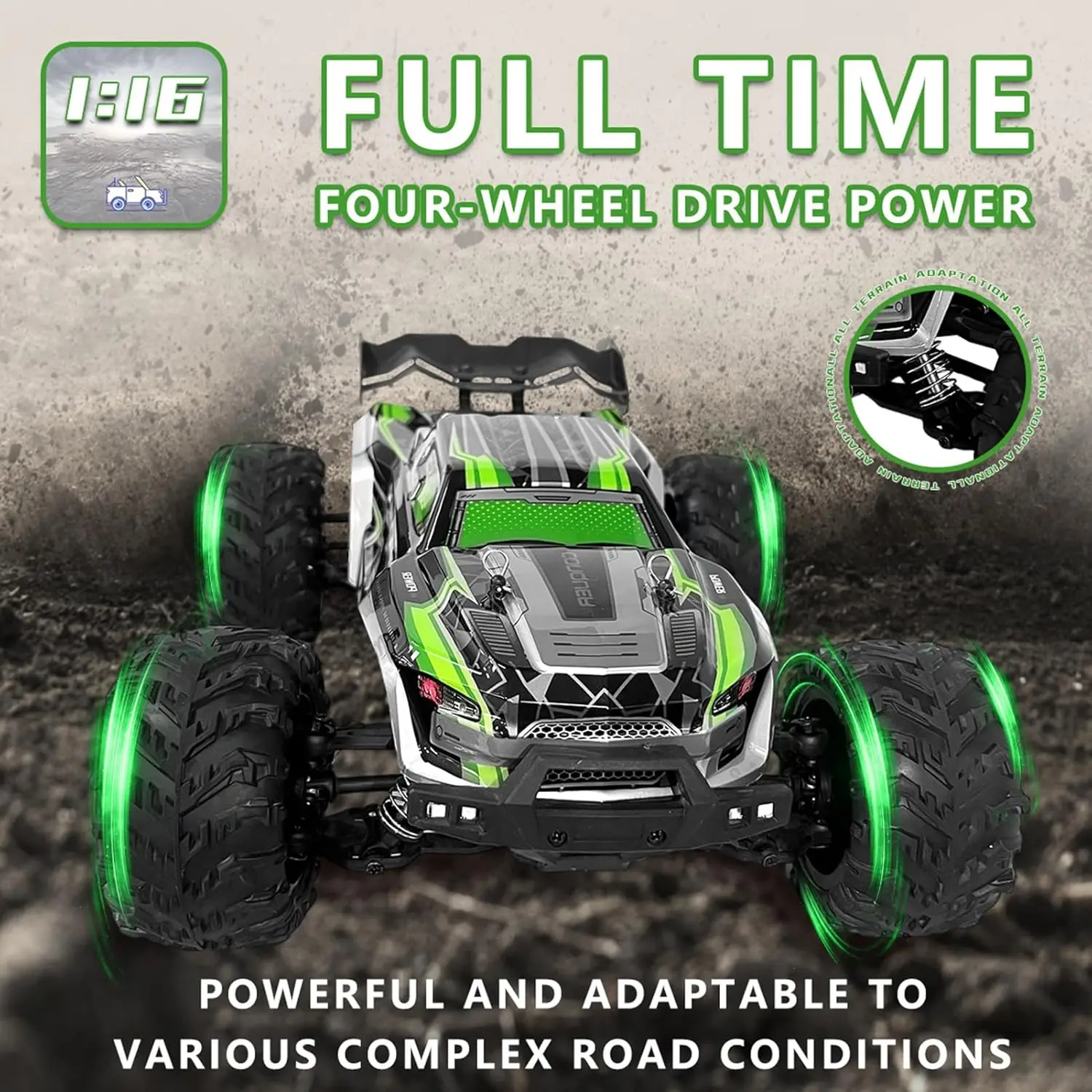 Rc Hobby Drift Car - 1:16 4WD RCカー（50km/h）：LEDライト、オフロード高速ドリフト。 男の子やオフロードファン向け。 モンスタートラックのおもちゃ –
