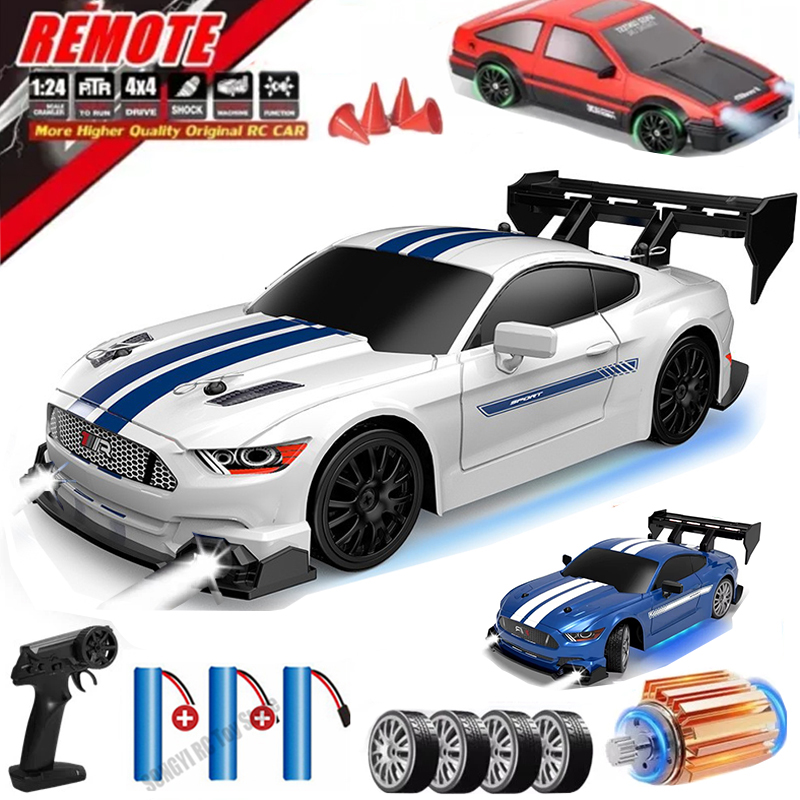 Rc Hobby Drift Car - 新しい1:24 RCドリフトカー、マスタング4WD車、リモコン付きレーシングカー、ギフト、競技用レーシングカー、子供のおもちゃ