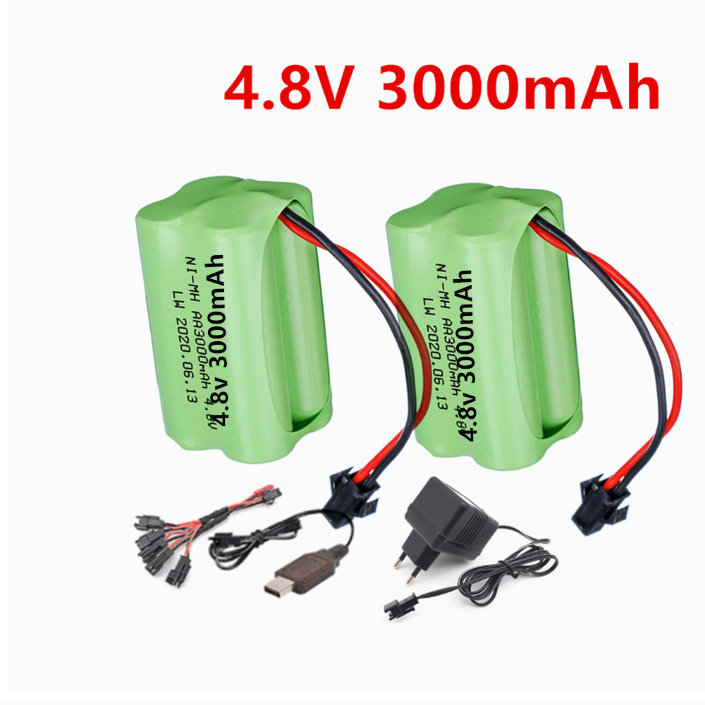 Rc Hobby Charger - 4.8V 3000mAh充電式バッテリーと充電器、RCボート、RCカー、RC玩具、SMプラグ付きTモデル、AA 4.8Vバッテリーパック用