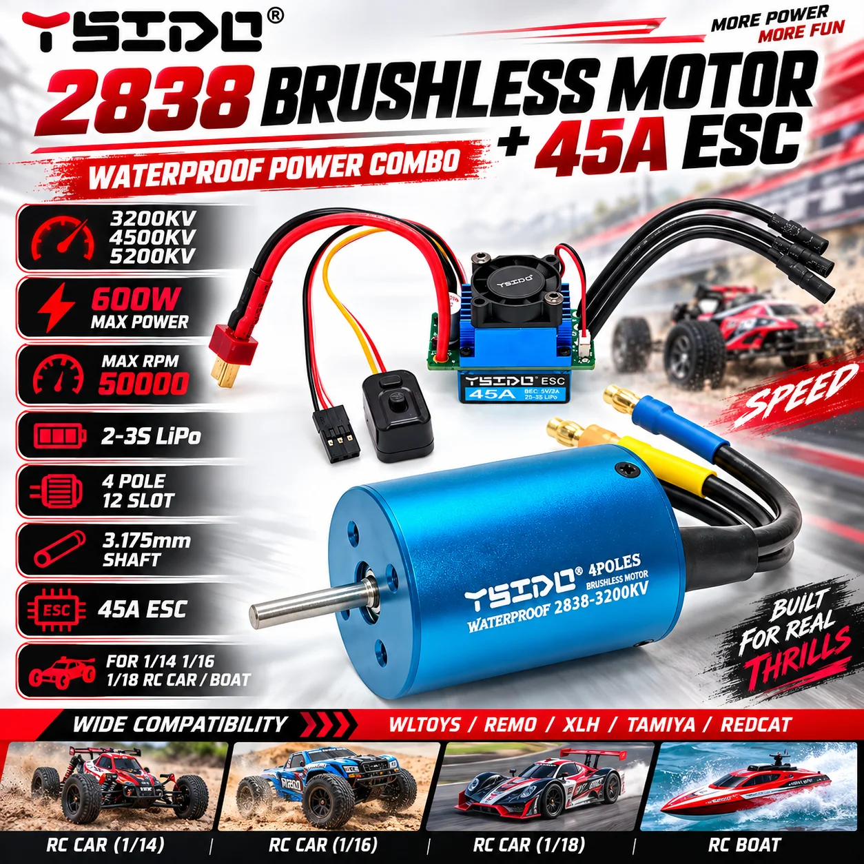 2838 防水ブラシレスモーター、45A ESC（スピードコ - Rc Remo Hobby のレビューと価格